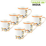 Raja Chai/Tea/Coffee Cups - L-Series, Orange Floral 160 ml Pack of 6