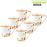 Raja Chai/Tea/Coffee Cups - L-Series, Orange Small Floral 160 ml Pack of 6