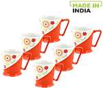 Raja Chai/Tea/Coffee Mugs - Z-Series, Orange & White Floral 180 ml Pack of 6