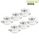 Raja Chai/Tea/Coffee Cups & Saucer - Chain Series, Pink Floral 180 ml Pack of 6