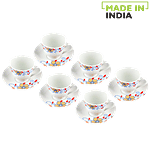 Raja Chai/Tea/Coffee Cups & Saucer - Chain Series, Orange Floral 180 ml Pack of 6