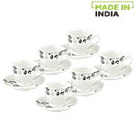 Raja Chai/Tea/Coffee Cups & Saucer - Chain Series, Black & White 180 ml Pack of 6
