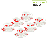Raja Chai/Tea/Coffee Cups & Saucer - Chain Series, Red Floral 180 ml Pack of 6