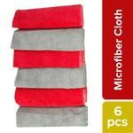 Liao Microfiber Cleaning/Dusting Cloth, Multipurpose, Soft, Super Absorbent, Quick Drying, Red & Grey, G130064 6 pcs 