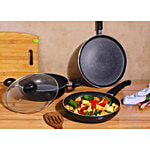 Prestige Deluxe Granite Non Stick Cookware Set - Kadai 24 cm, Frypan 24 cm, Tawa 28 cm 3 pcs (Kadhai 2.3 L, Fry Pan 1.7 L)