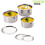 Neelam Tope/Patila Combo With Lid - 550ml + 950ml + 1100 ml, Stainless Steel 3 pcs
