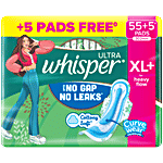 Whisper Ultra Clean Sanitary Pads, XL+ 60 pcs (40+20 Pads Free)