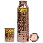 Frestol Copper Hammered Water Bottle With Glass 2 pcs