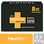 Cinthol Health Intense Deo Fragrance Bath Soap, 99.9% Germ Protection 100 g (Pack of 8)