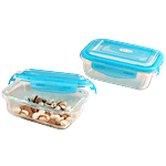 Iveo Borosilicate Glass Air Tight Food Container - With Blue Lid 2 pcs