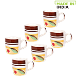 Anurag Chai/Tea/Coffee Stoneware Cups - Brown & Yellow Lines 160 ml Pack Of 6