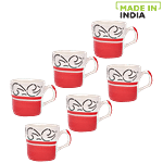 Anurag Chai/Tea/Coffee Stoneware Cups - Red Base With Black Pattern 160 ml Pack Of 6