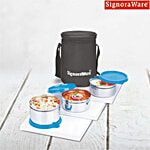 Signoraware Executive Stainless-Steel Lunch Box With Bag - Blue 3 pcs (2x350 ml, 1x500 ml)