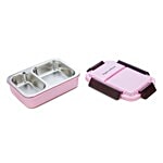 Signoraware Steel Lunch Box/Tiffin Box - Duo Star, Pink Opaque 1 pc