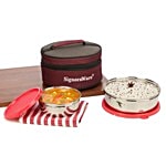 Signoraware Lunch Box - Stainless Steel, Classic, Red 3 pcs 