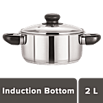 Chefset Kaviraj Casserole Cook n Serve With Glass Lid - Stainless Steel, Induction Bottom, 18 cm 2 L