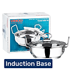 Vinod Stainless Steel Kadai - Induction Bottom, 24 cm, 0.5 mm, Glass Lid 2.7 l