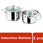 Vinod Cook N Serve Cookware Set - Induction Bottom With Glass Lid, 16 cm & 18 cm, Tuscany, 2 lt & 2.8 lt 4 pcs