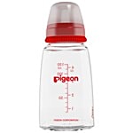 Pigeon Baby Glass Feeding Bottle - With Added Nipple, Red, S Size 120 ml 