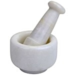 Kvg Kharal Mortar & Pestle/Okhli & Musal Set - No 2, White Marble 1 pc
