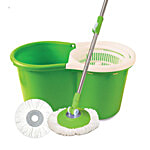 Scotch Brite Twin Bucket Spin Mop - Plastic, With Rod, Refill Included, Green 1 pc