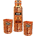 Mr.Copper King Copper Bottle With Tumbler - Hammered 3 pcs
