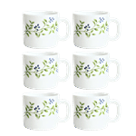 LaOpala Tea/Chai Cup Set - Opalware, White, Lush Greens, Regular 120 ml (Set of 6)