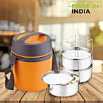 Asian Stainless Steel Insulated Lunch Box/Tiffin Box Leakproof - Happy Meal, Orange 400 ml (Set of 3)