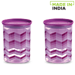Asian Airtight Storage Plastic Container - Printed, Kitchen Queen, Purple, Medium 700 ml (Set of 2)