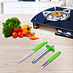 Anjali Kitchen Utility Set - Knife, Lighter, Peeler, Green, All Purpose 3 pcs