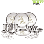 Neelam Stainless Steel Dinner Set - Laser Etched Floral 28 pcs