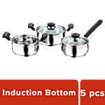 Kitchen Essentials Stainless Steel Induction Bottom Cookware Set With Black Handle - Belle 5 pcs 