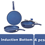 Nirlon Bling Gift Set Induction Non-Stick Cookware - Blue, Dosa Tawa 26 cm + Fry Pan 24 cm + Kadai with Glass Lid 24 cm 4 pcs