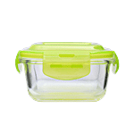 BB Home Borosilicate Glass Square Food Container With Green Lid 320 ml