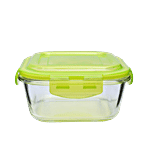 BB Home Borosilicate Glass Square Food Container With Green Lid 800 ml