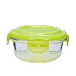 BB Home Borosilicate Glass Round Food Container With Green Lid 400 ml