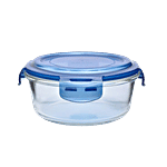 BB Home Borosilicate Glass Round Food Container With Dark Blue Lid 400 ml