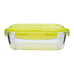BB Home Borosilicate Glass Rectangular Food Container With Green Lid 370 ml