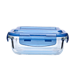 BB Home Borosilicate Glass Rectangular Food Container With Dark Blue Lid 370 ml