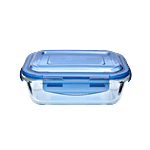 bb home Food Container with Dark Blue Lid - Transparent, Borosilicate Glass, Plain, Rectangular 640 ml 
