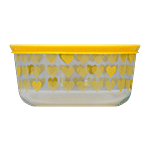 Pyrex Borosilicate Glass Baking Round Storage 4 Cup Yellow Hearts With Yellow Lid 950 ml 