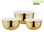 Vinayak Gold Laquer Finish Stainless Steel Storage Bowl Set - Hammered Touch 3 pcs