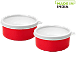 Vinayak Microwave Safe Stainless Steel Bowl Set - Red 450 ml Set of 2
