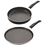 Nirlon Non-Stick Cookware Fry Pan 240 mm & Tawa 260 mm Set - Granite Coating, Black 2 pcs 