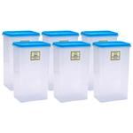 Laplast Storewell Airtight Container with Blue Lid - Transparent, Plastic, Plain, Rectangular 1 L (Pack of 6)