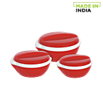 Princeware Pluto Casserole For Roti/Chapati With Plastic Lid - Red Colour 3 pcs (600 ml + 1000 ml + 1500 ml)