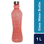 bb home Glass Water Bottle with Round Base - Red 1 L