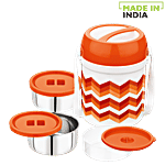 Asian Plastic Lunch Box/Tiffin Box - Diet Meal Hot Pack, Orange 3 pcs Box