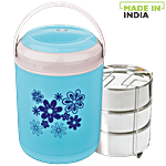 Asian Thermo Plastic Lunch Box/Tiffin Box with Steel Containers - Royal, Blue 750 ml Box (Set of 3)