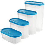 Asian Airtight Plastic Container - Transparen, Smart Stackable, Blue 4 pcs Shrink